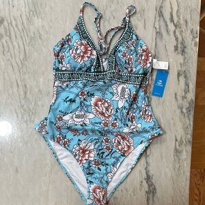 Cupshe Tranquil Blues Floral One Piece Swimsuit NWT